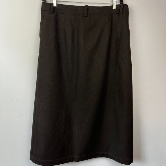 Eddie Bauer Black Wool Midi Wrap Skirt Four Button Closure Pockets Size 14 - Picture 6 of 6